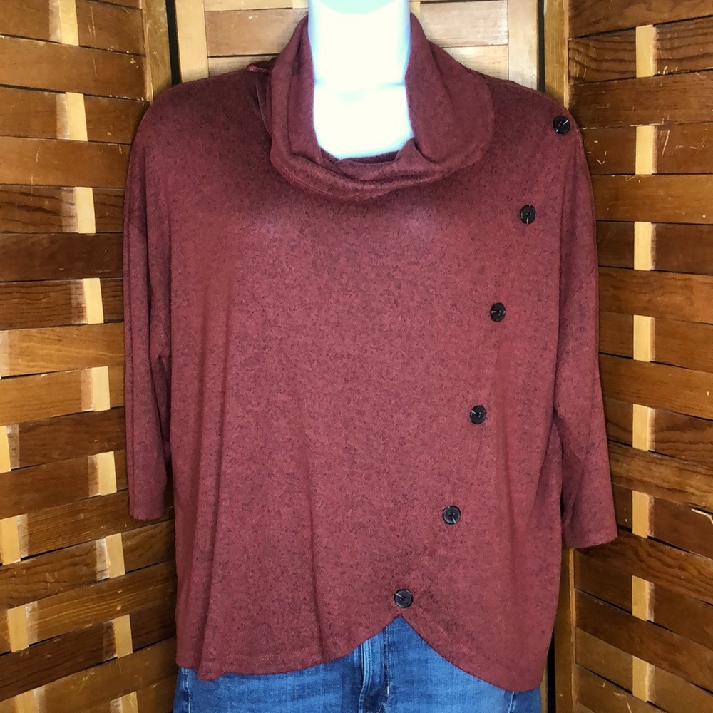 89th & Madison Cowl Neck Asymmetrical Button Lightweight Sweater NWOT